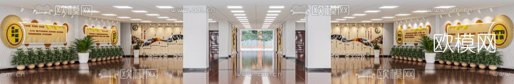现代学校走廊过道文化墙3d模型下载（渲染图1）