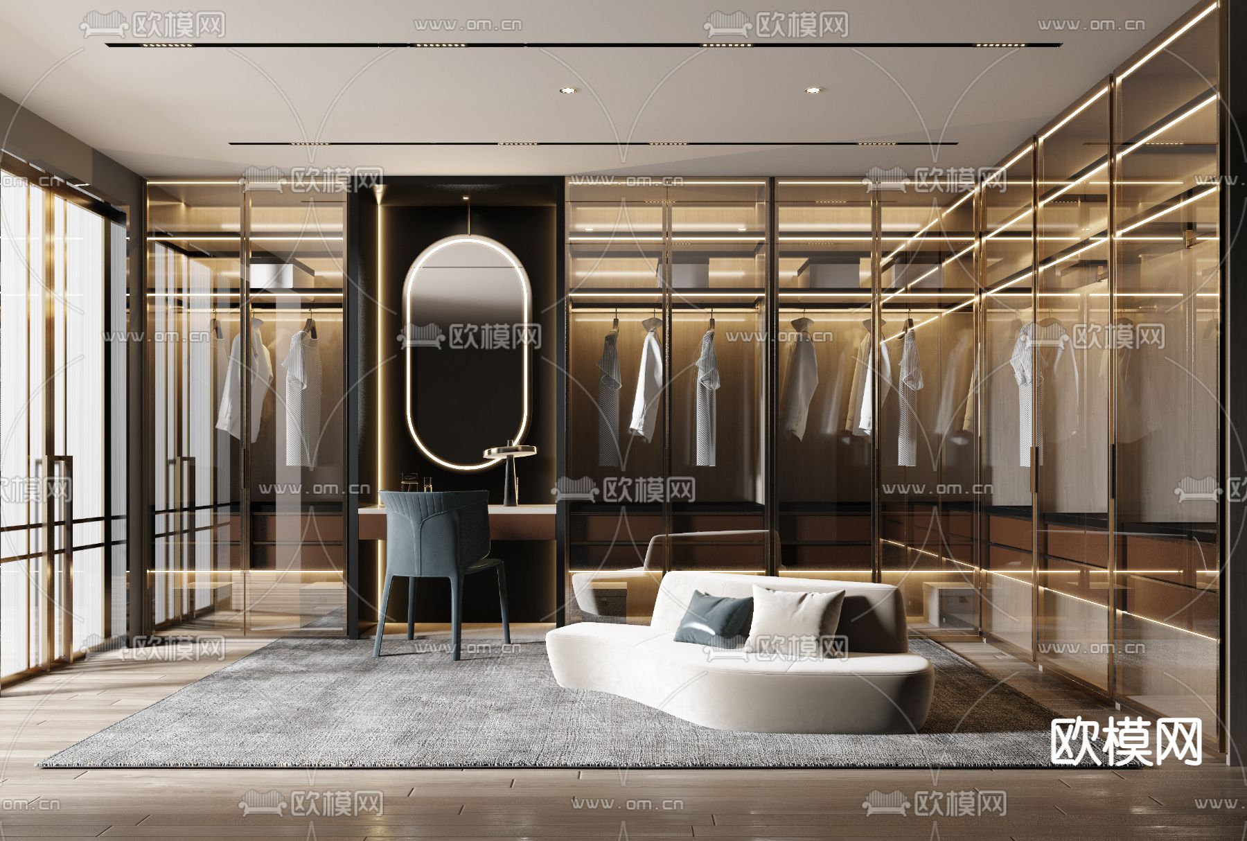 现代轻奢衣帽间3d模型下载