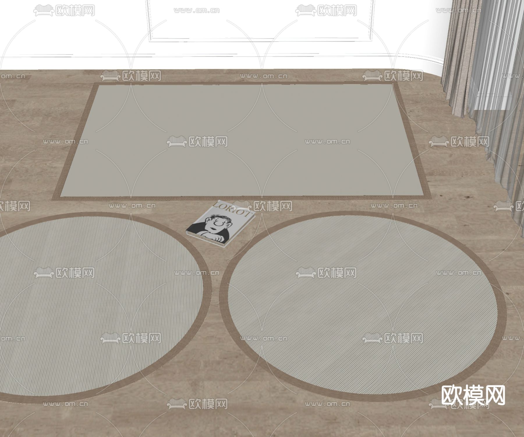 现代圆形地毯su模型下载（渲染图2）