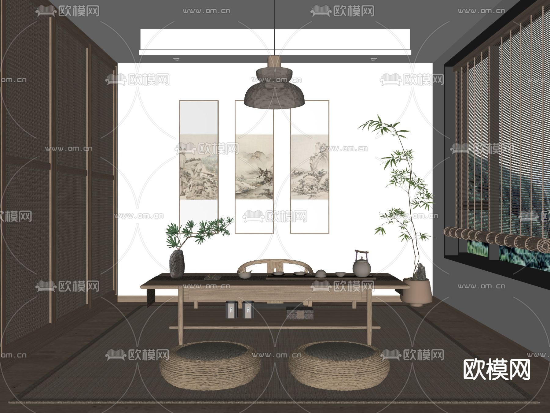 日式榻榻米茶室su模型下载（渲染图2）