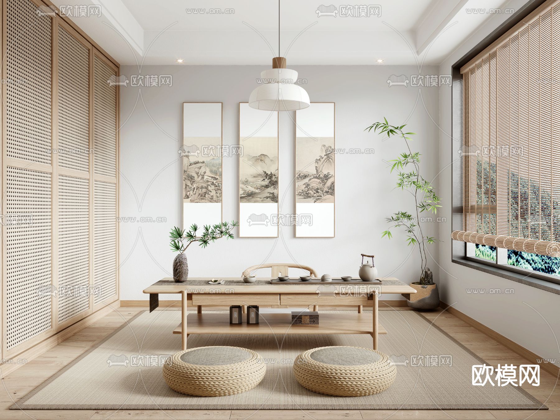 日式榻榻米茶室su模型下载（渲染图1）