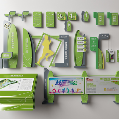  现代校园指示牌标识牌su模型 