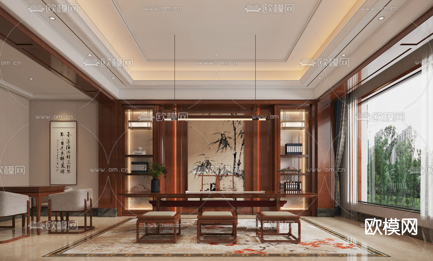 新中式酒店宴会厅3d模型下载（渲染图3）