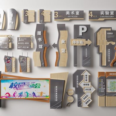  现代校园指示牌标识牌su模型 