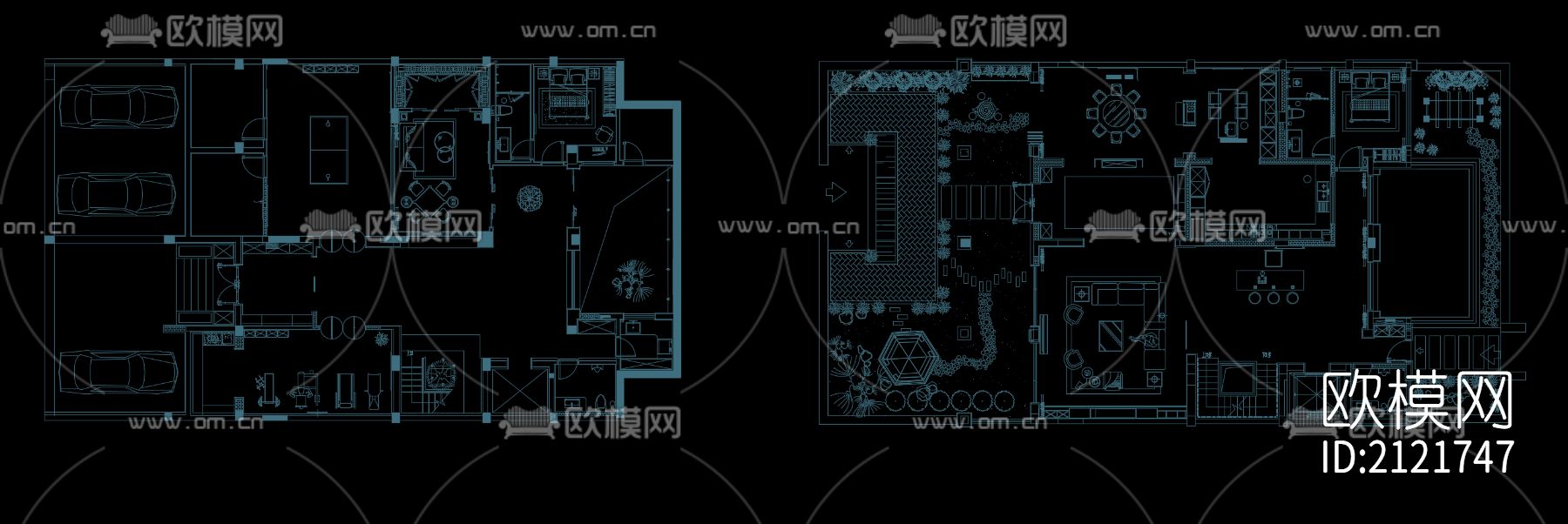 别墅平面方案cad图库下载（渲染图6）