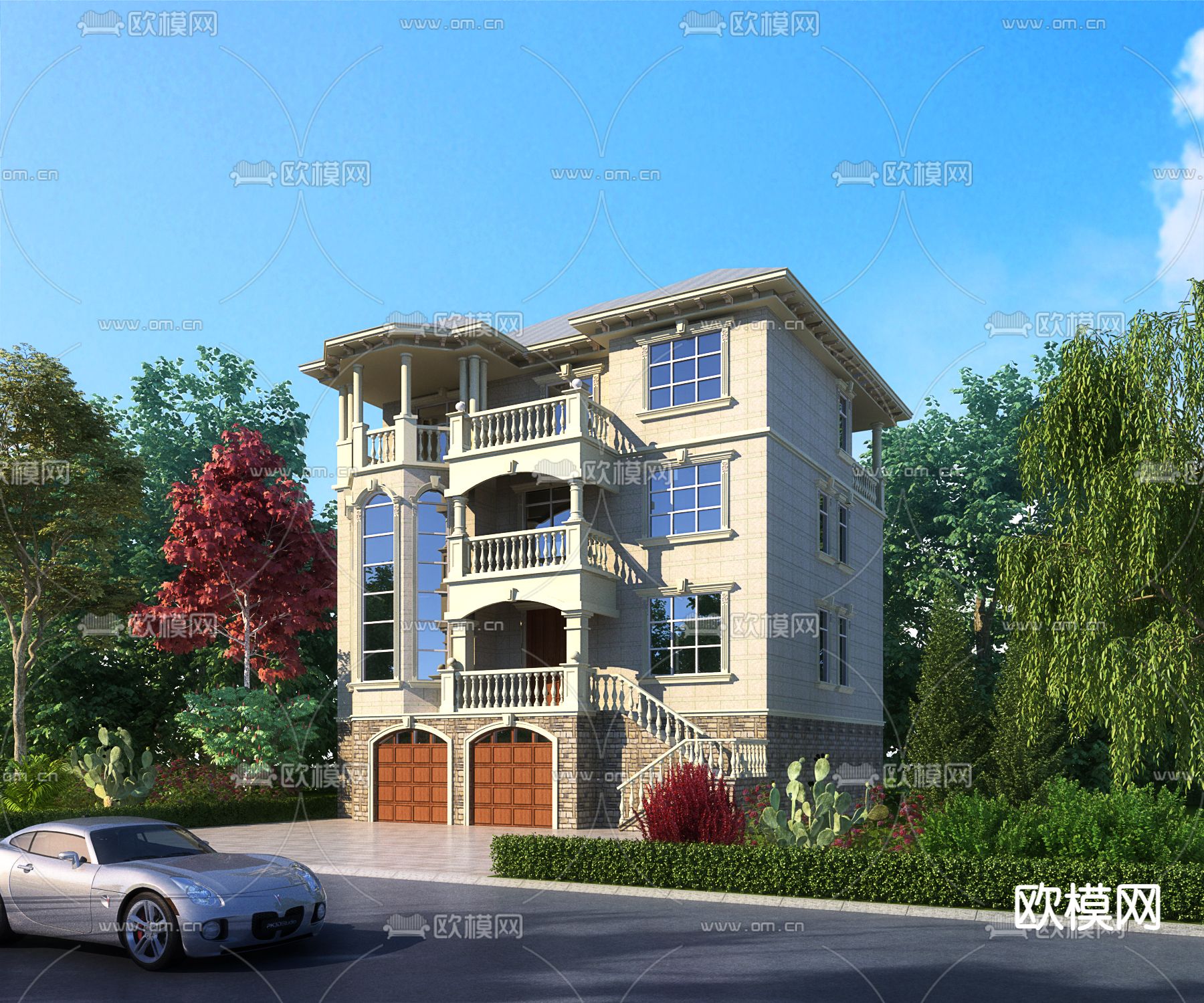 简欧别墅外观3d模型下载