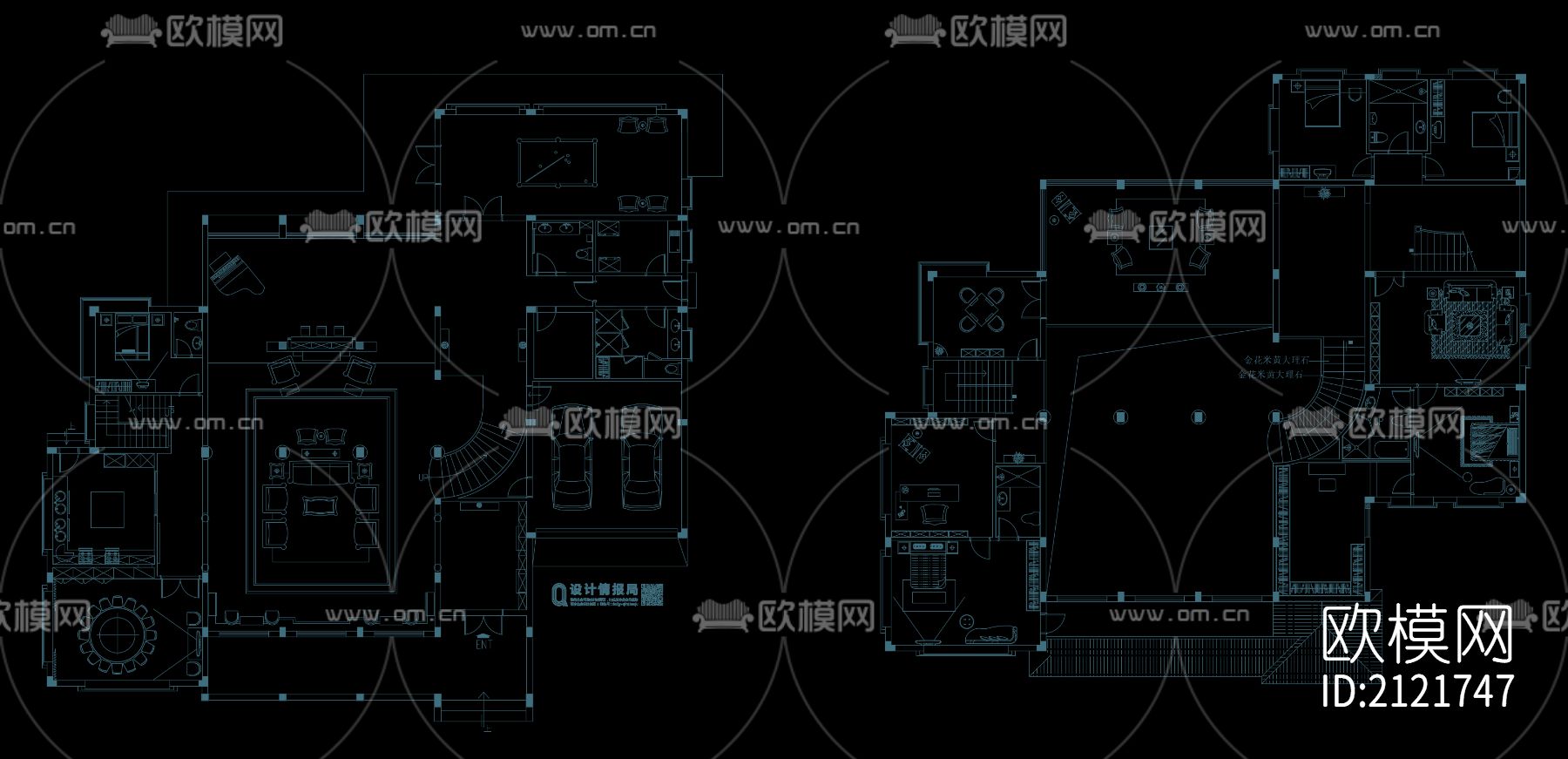 别墅平面方案cad图库下载（渲染图2）