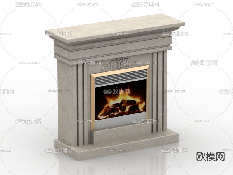 简欧大理石线条壁炉免费3d模型下载