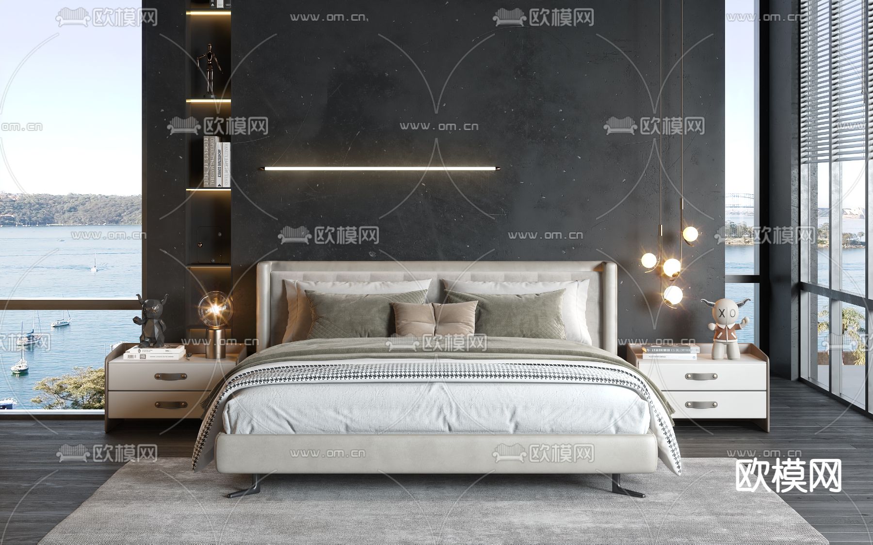 现代双人床3d模型下载（渲染图2）