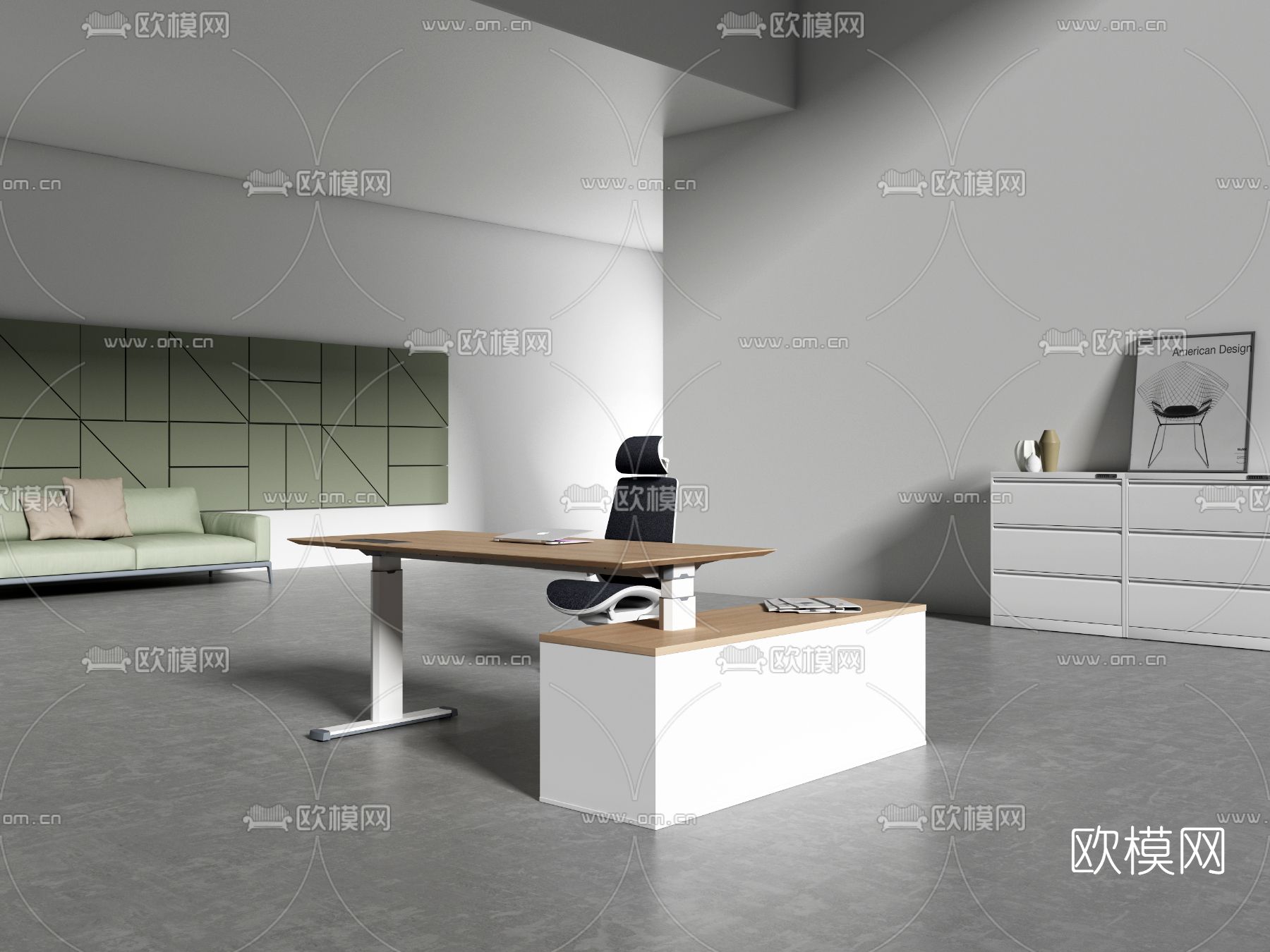 现代升降班台桌椅3d模型下载