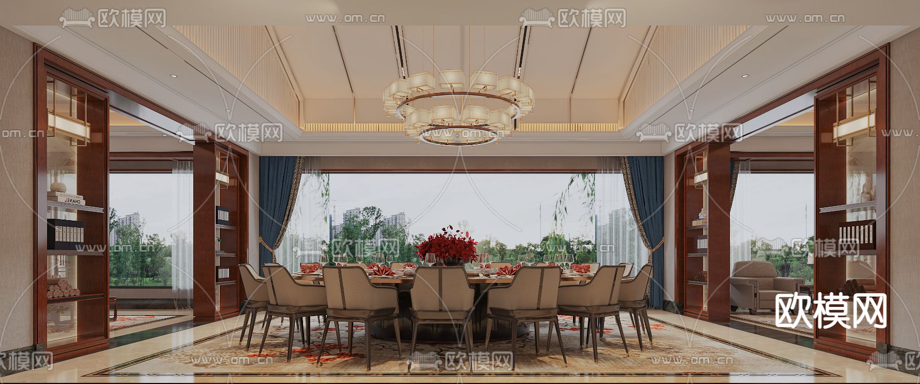 新中式酒店宴会厅3d模型下载（渲染图2）