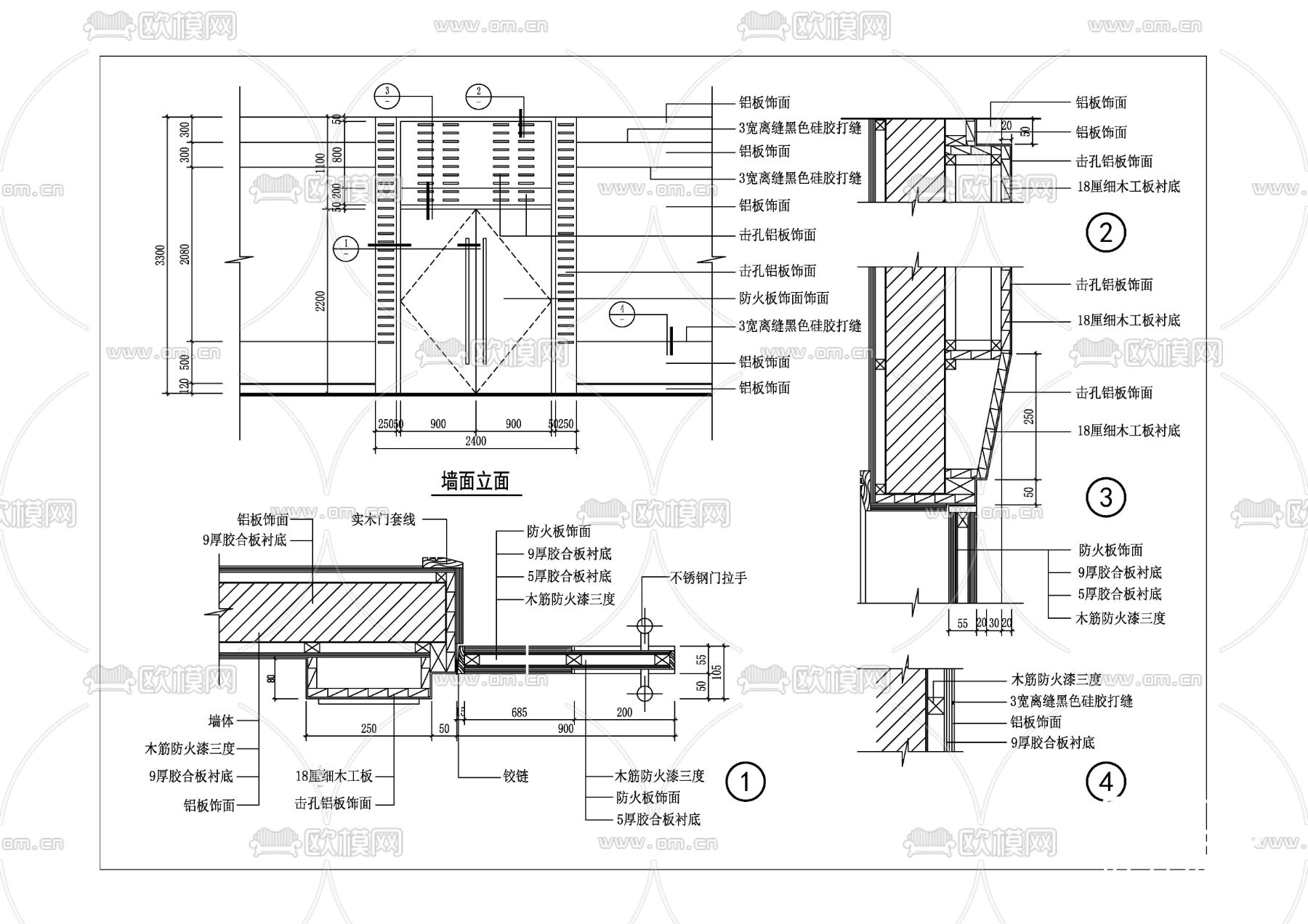 双开门大样CAD施工图-免费3dmax模型库-欧模网