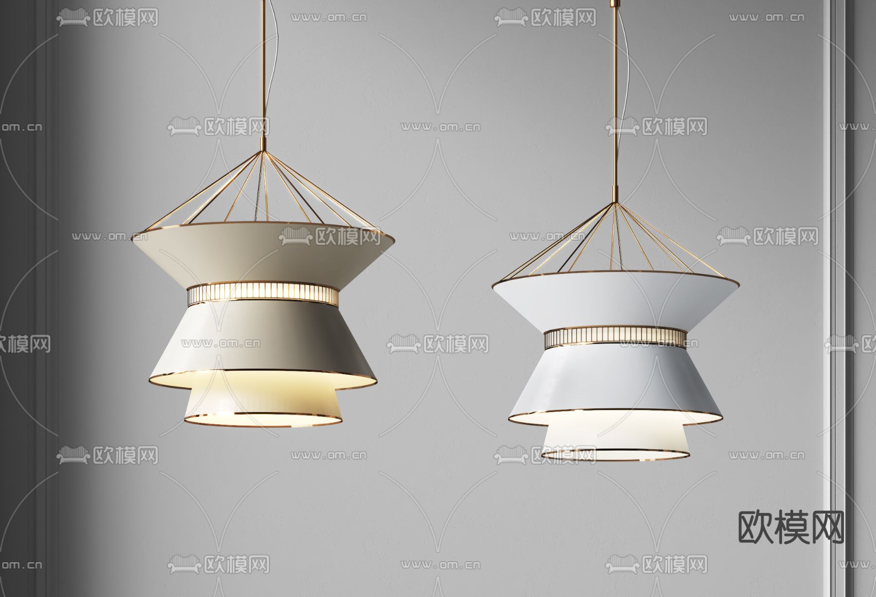 新中式金属双层吊灯3d模型下载