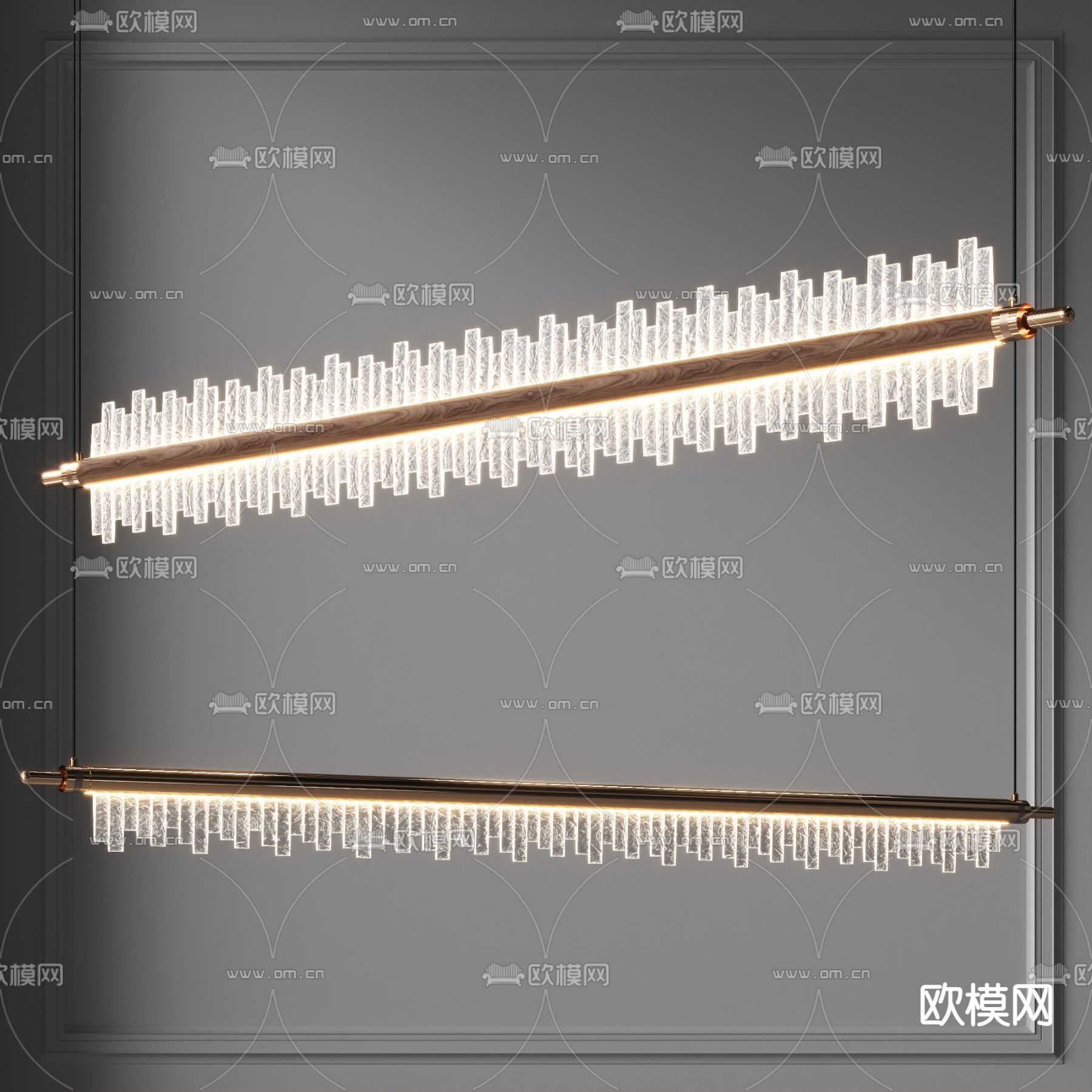 现代条形水晶片组合吊灯3d模型下载