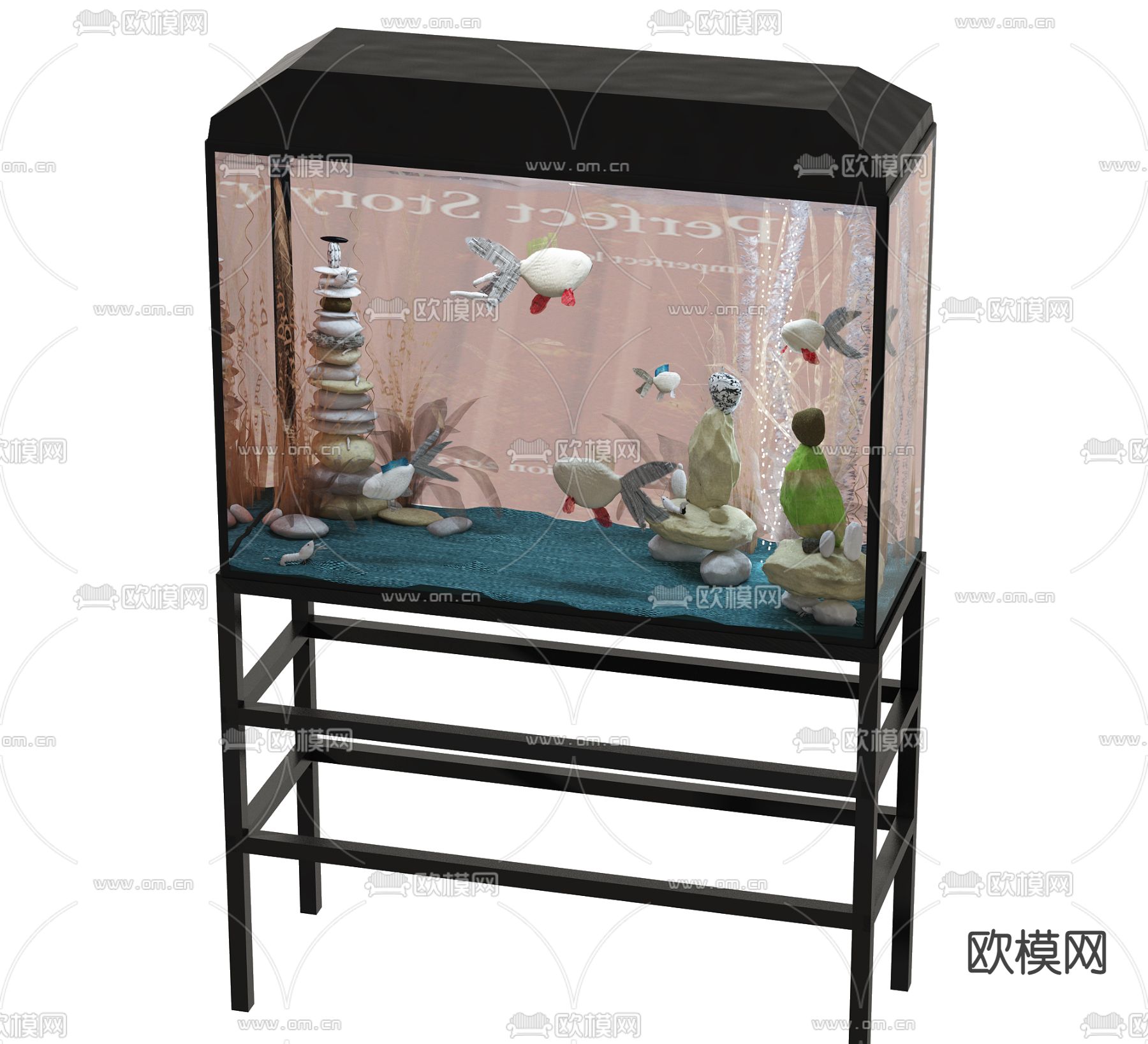 现代水族箱鱼缸3d模型下载
