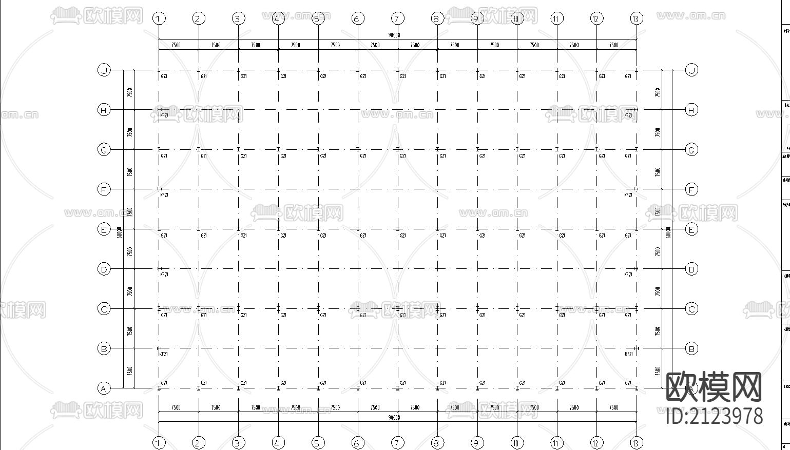 某钢结构工程仓库cad施工图下载（渲染图1）