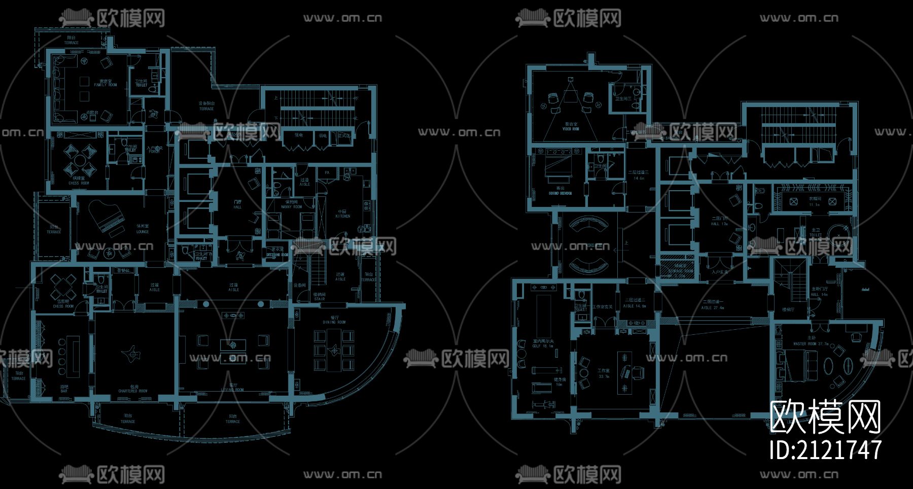 别墅平面方案cad图库下载（渲染图7）