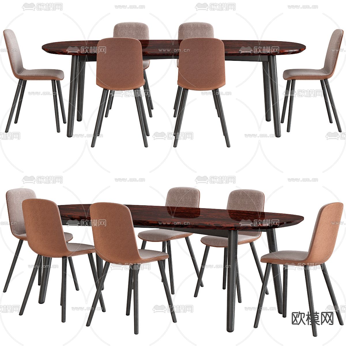 北欧烤漆餐桌椅3d模型下载