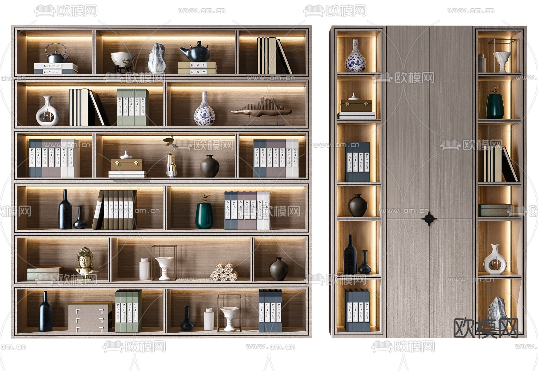 新中式开放式书柜3d模型