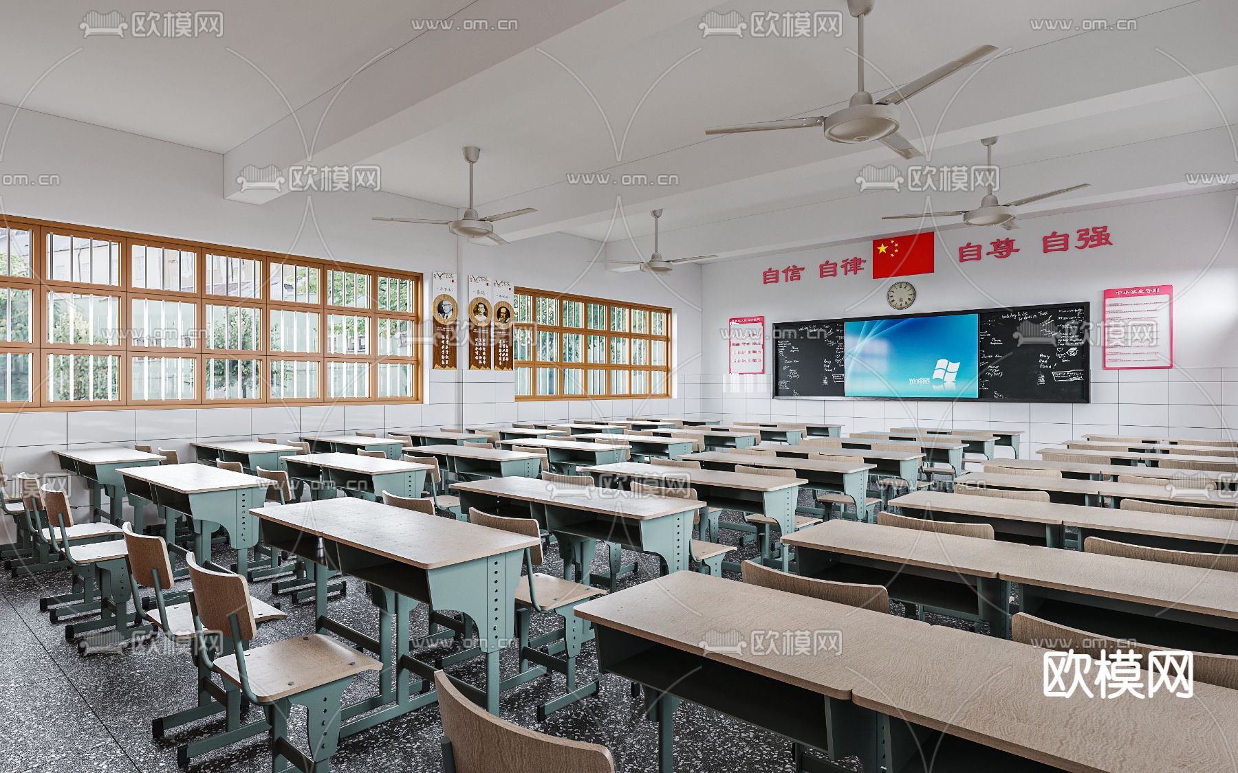 现代学校教室3d模型下载（渲染图2）