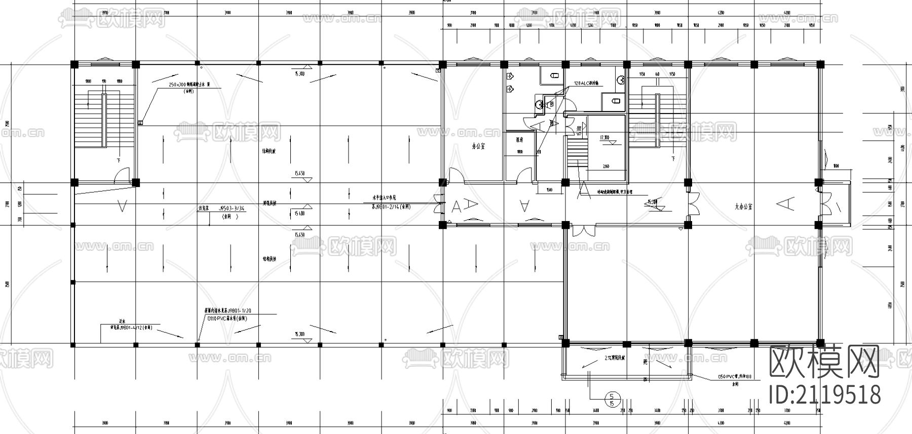 办公楼cad施工图下载（渲染图3）