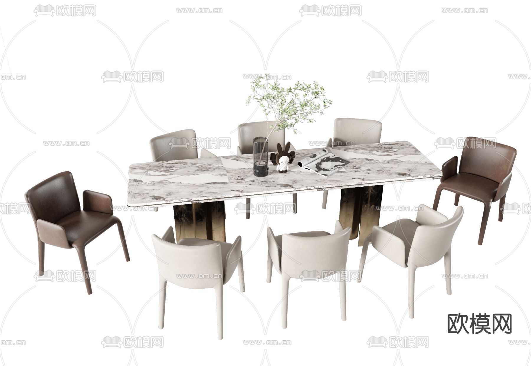 现代大理石餐桌椅3d模型下载