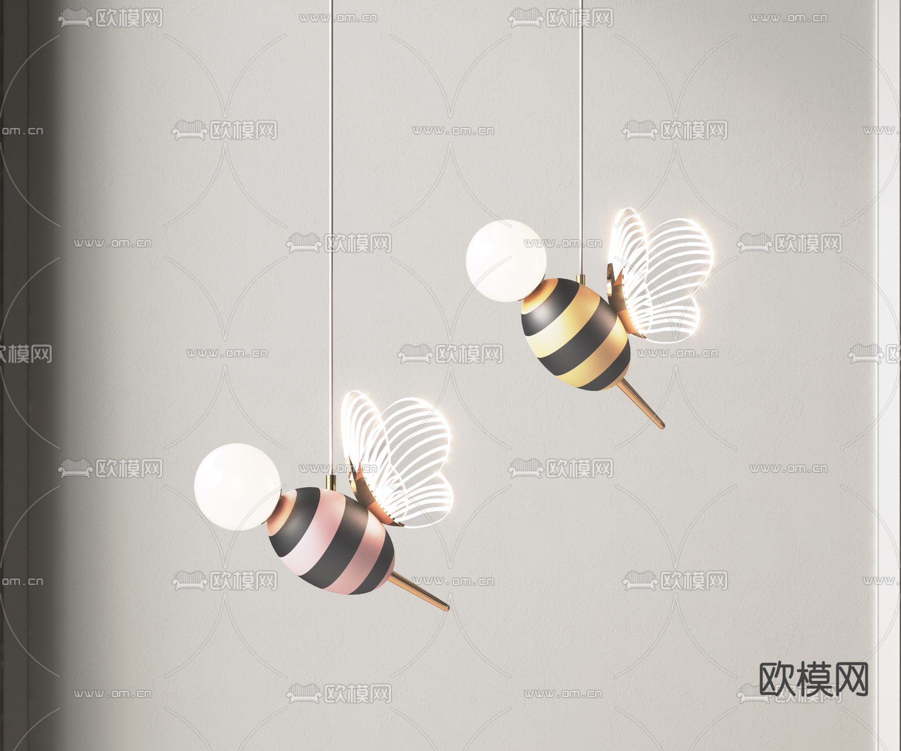 现代小蜜蜂儿童吊灯3d模型下载