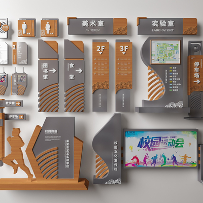  现代校园指示牌标识牌su模型 