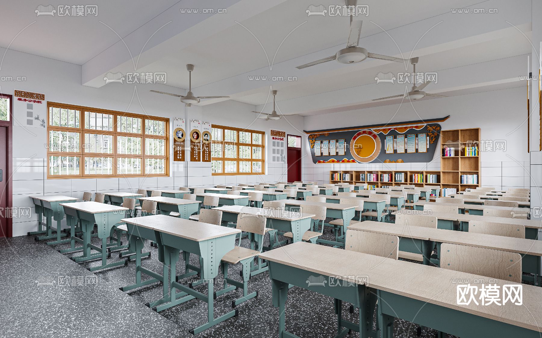 现代学校教室3d模型下载（渲染图1）