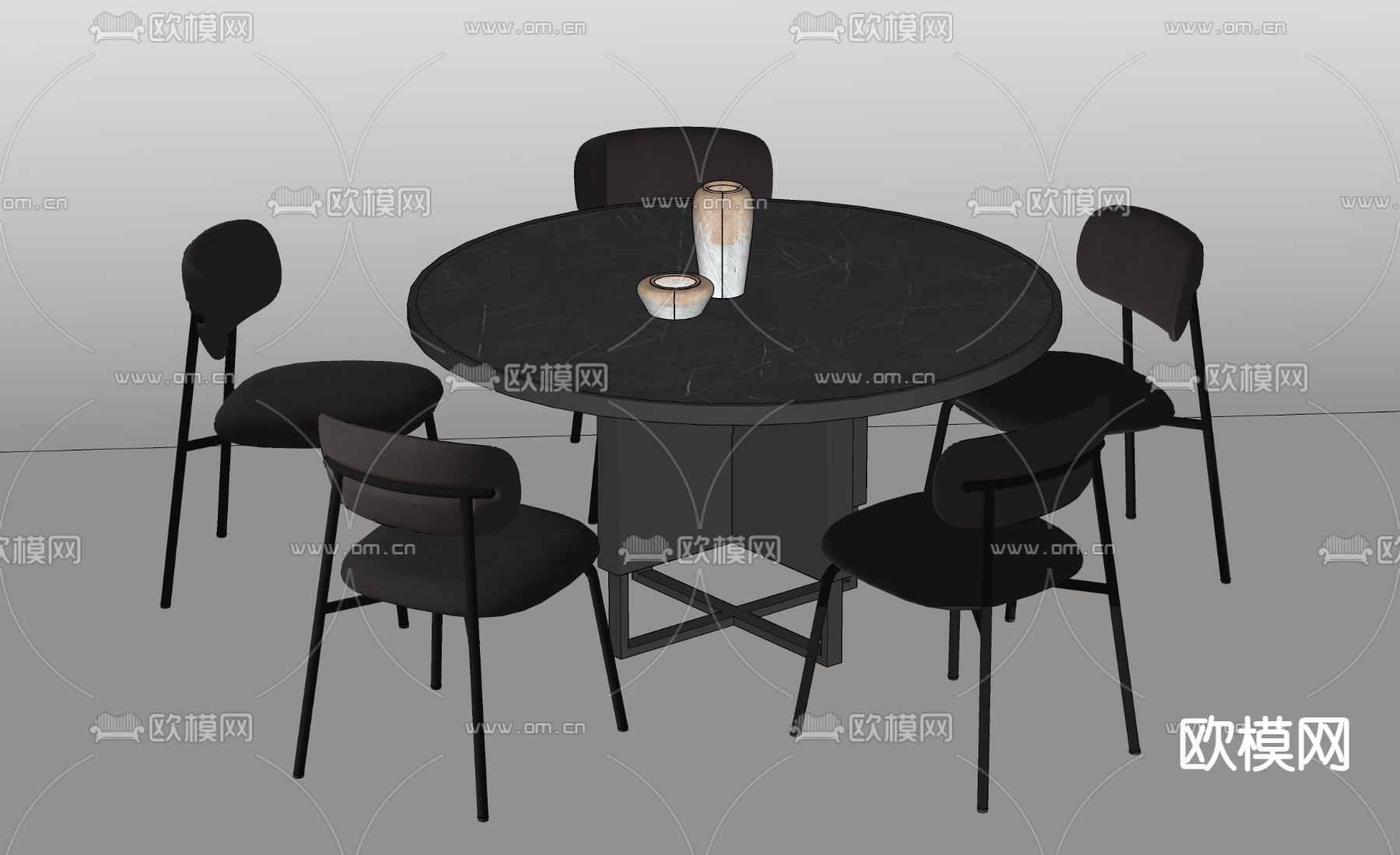 现代圆形餐桌椅su模型下载（渲染图2）