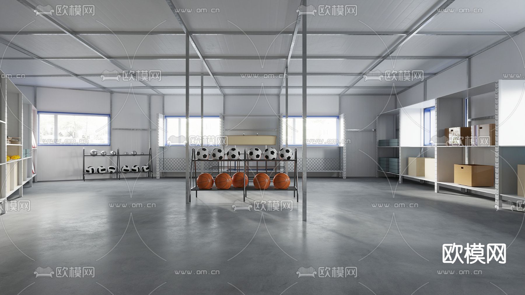 现代体育器材仓库3d模型下载（渲染图2）