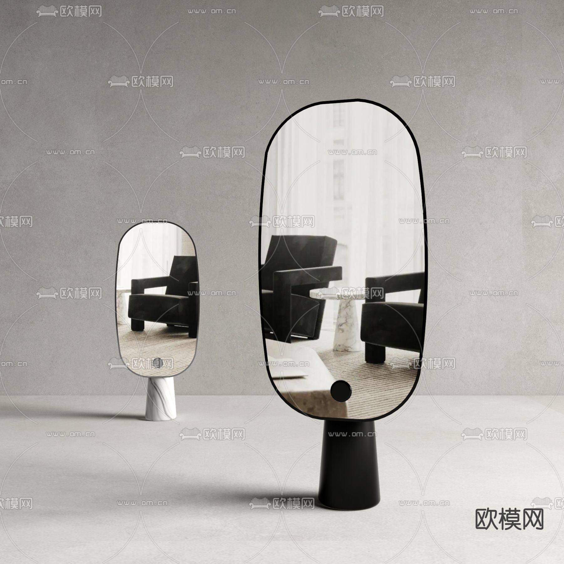 现代落地镜全身镜su模型下载（渲染图1）