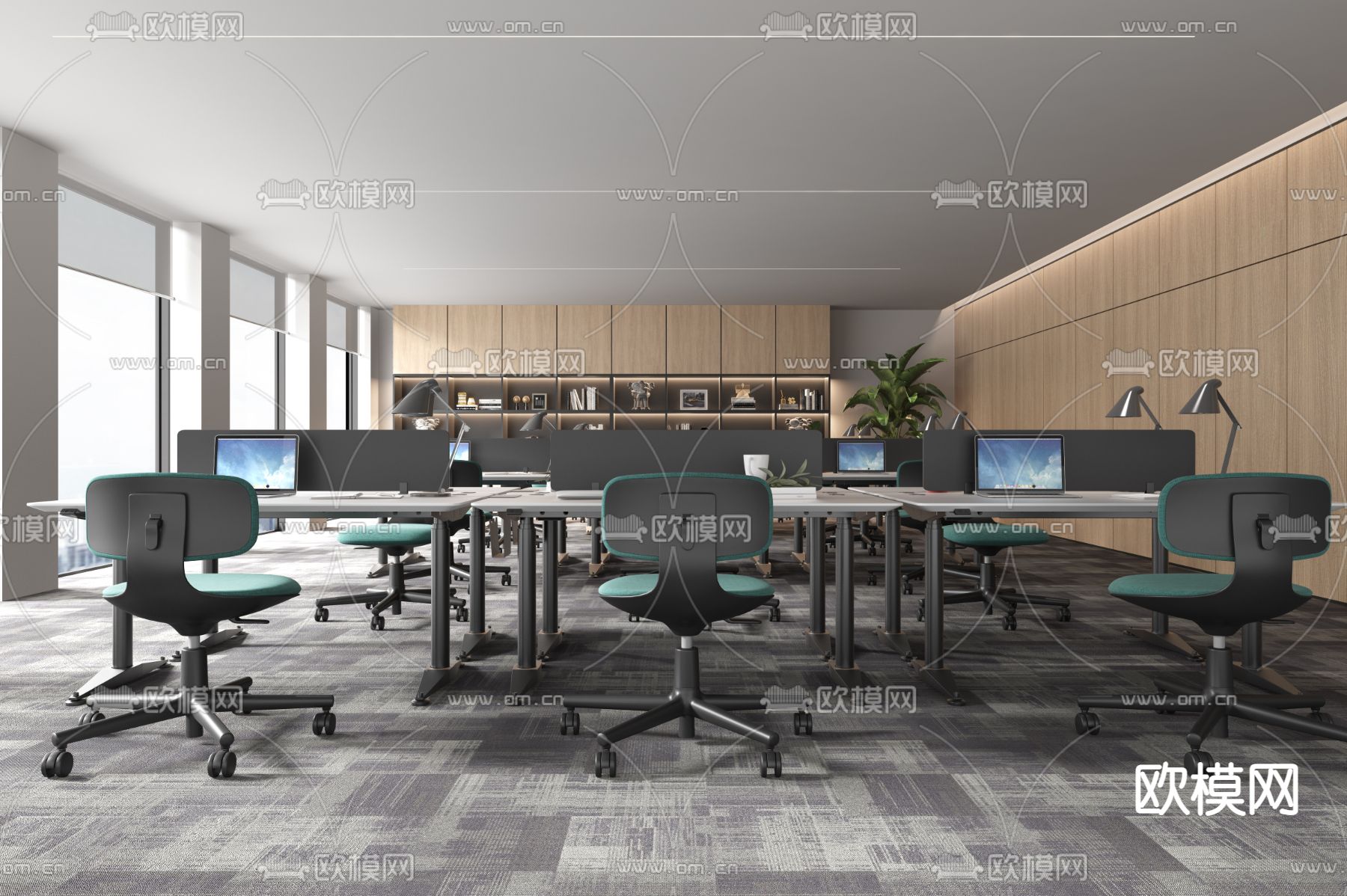 现代敞开式卡位办公区3d模型下载_ID11958500_3dmax免费模型-欧模网
