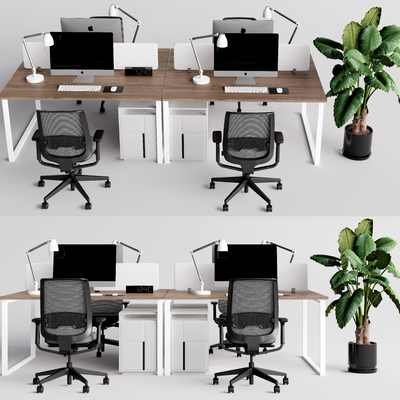  现代员工办公桌椅su模型 