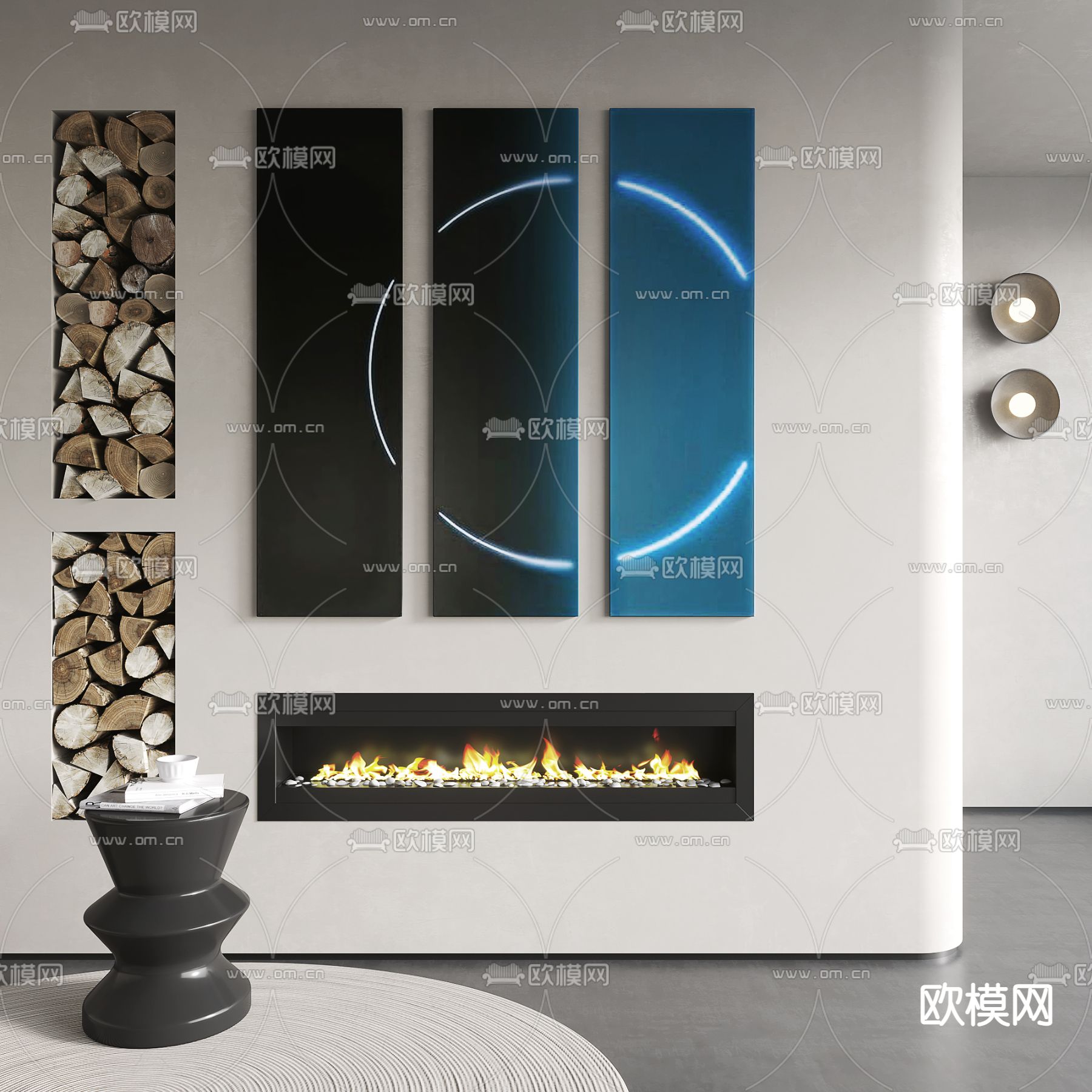 现代蓝色渐变装饰画3d模型下载