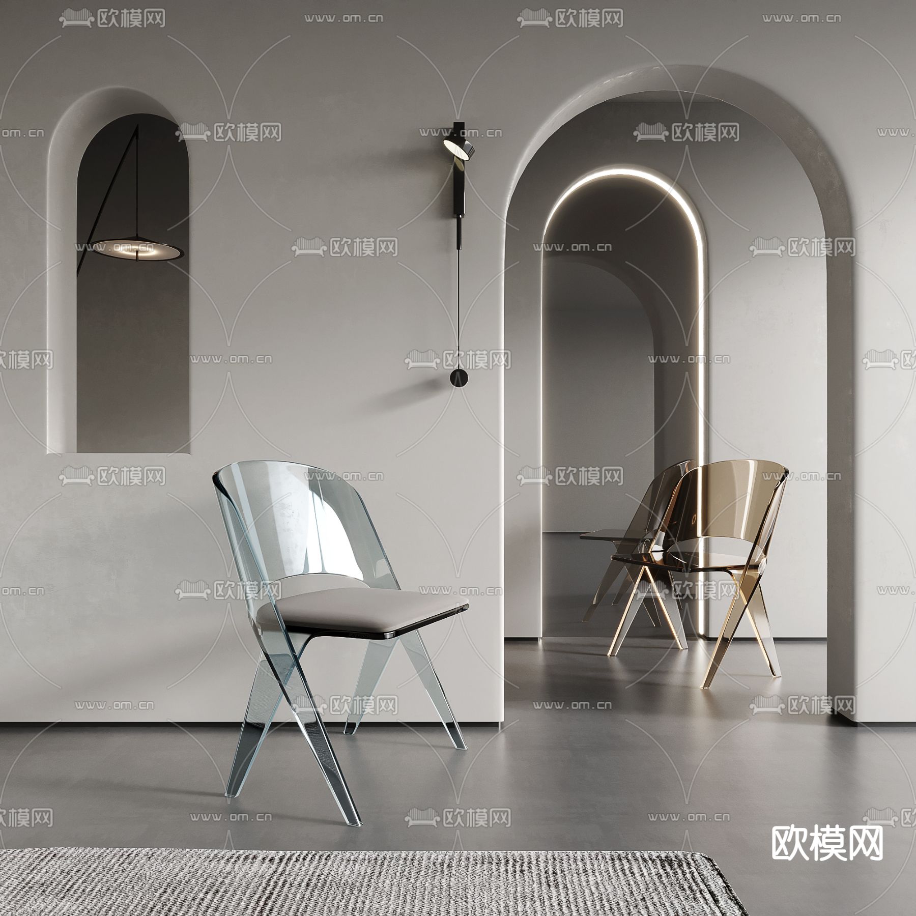 现代亚克力单椅su模型