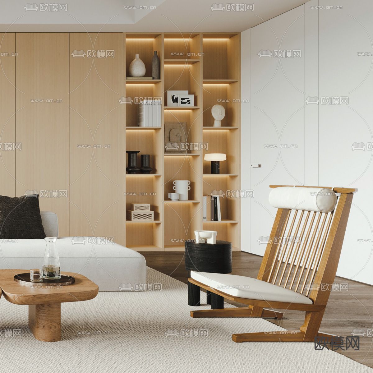 日式客厅3d模型下载（渲染图2）