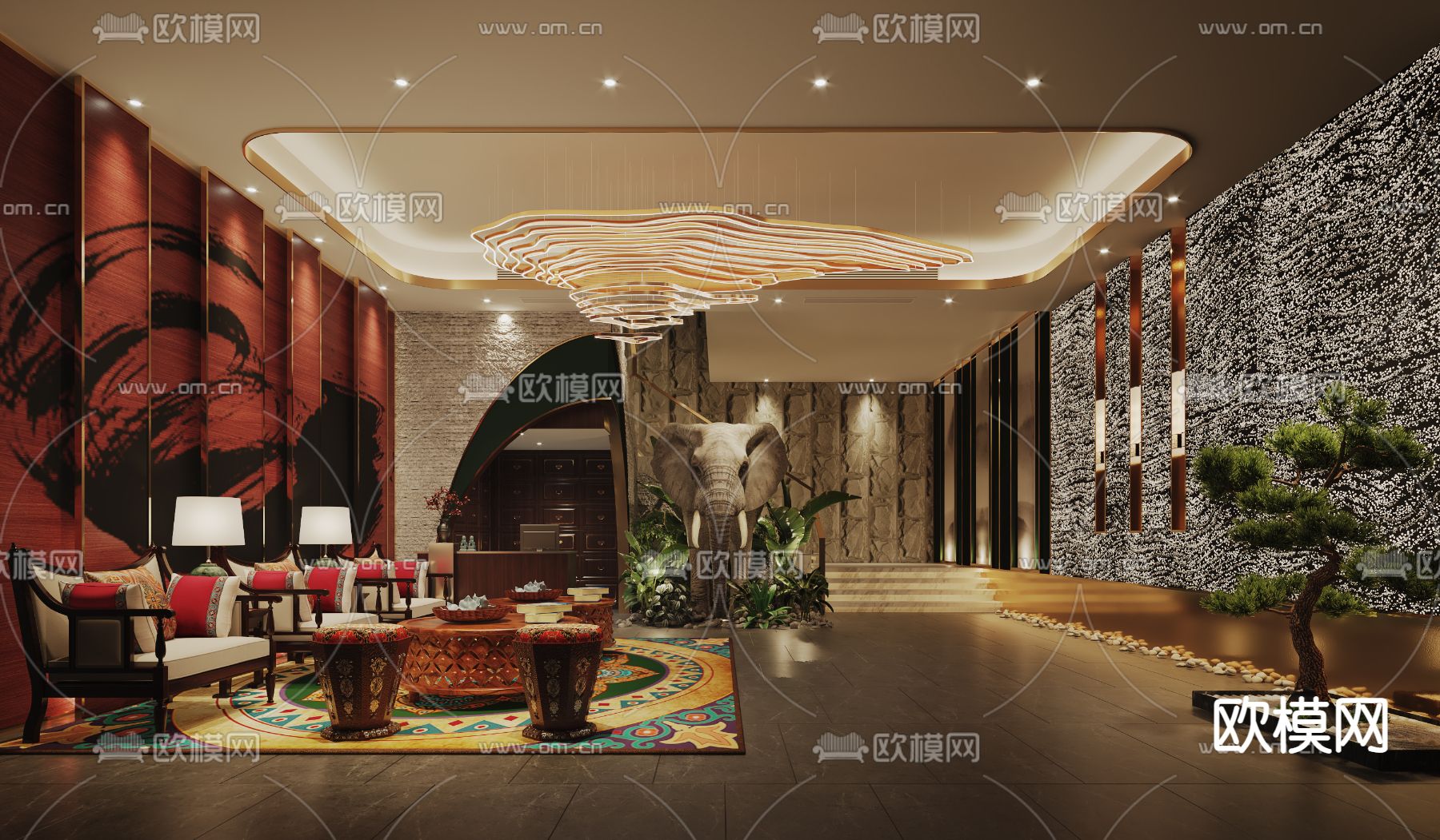 东南亚会所大厅3d模型下载