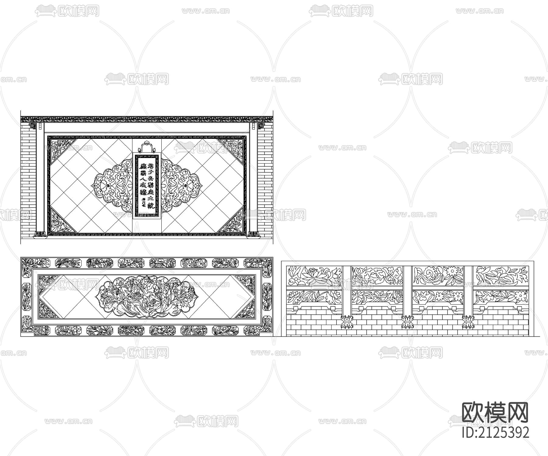 中式造型墙节点大样下载（渲染图4）