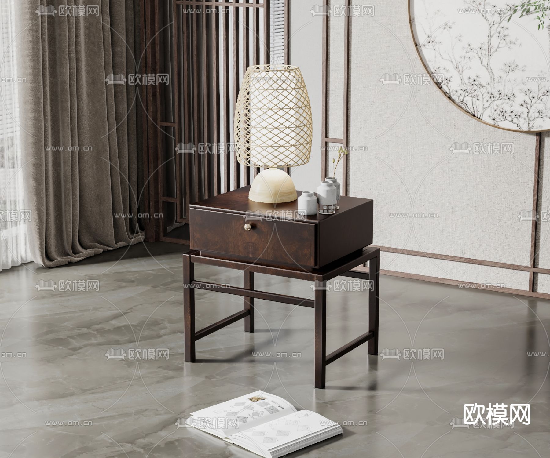 新中式床头柜3d模型下载