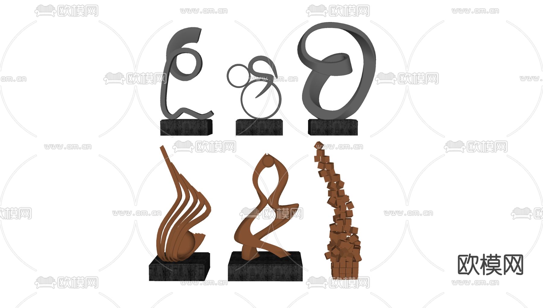 现代抽象金属雕塑摆件su模型