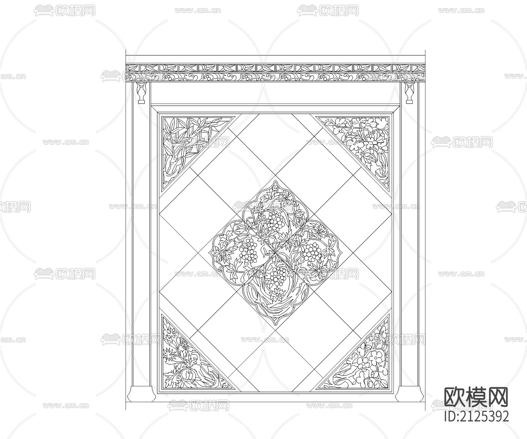 中式造型墙节点大样下载（渲染图5）