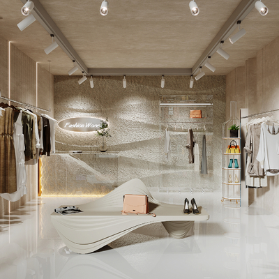  侘寂风女装服装店su模型 