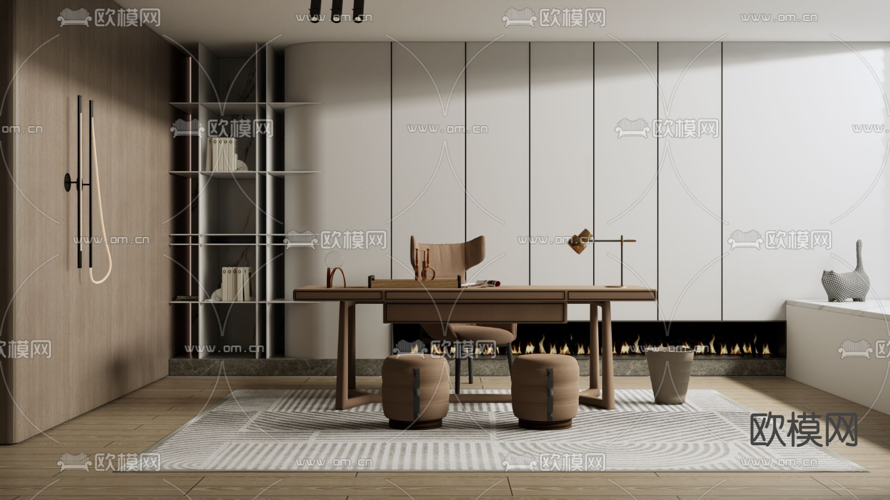 现代书桌椅su模型下载（渲染图1）