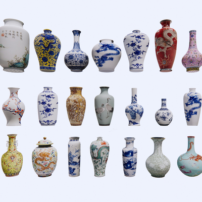  新中式瓷器花瓶su模型 