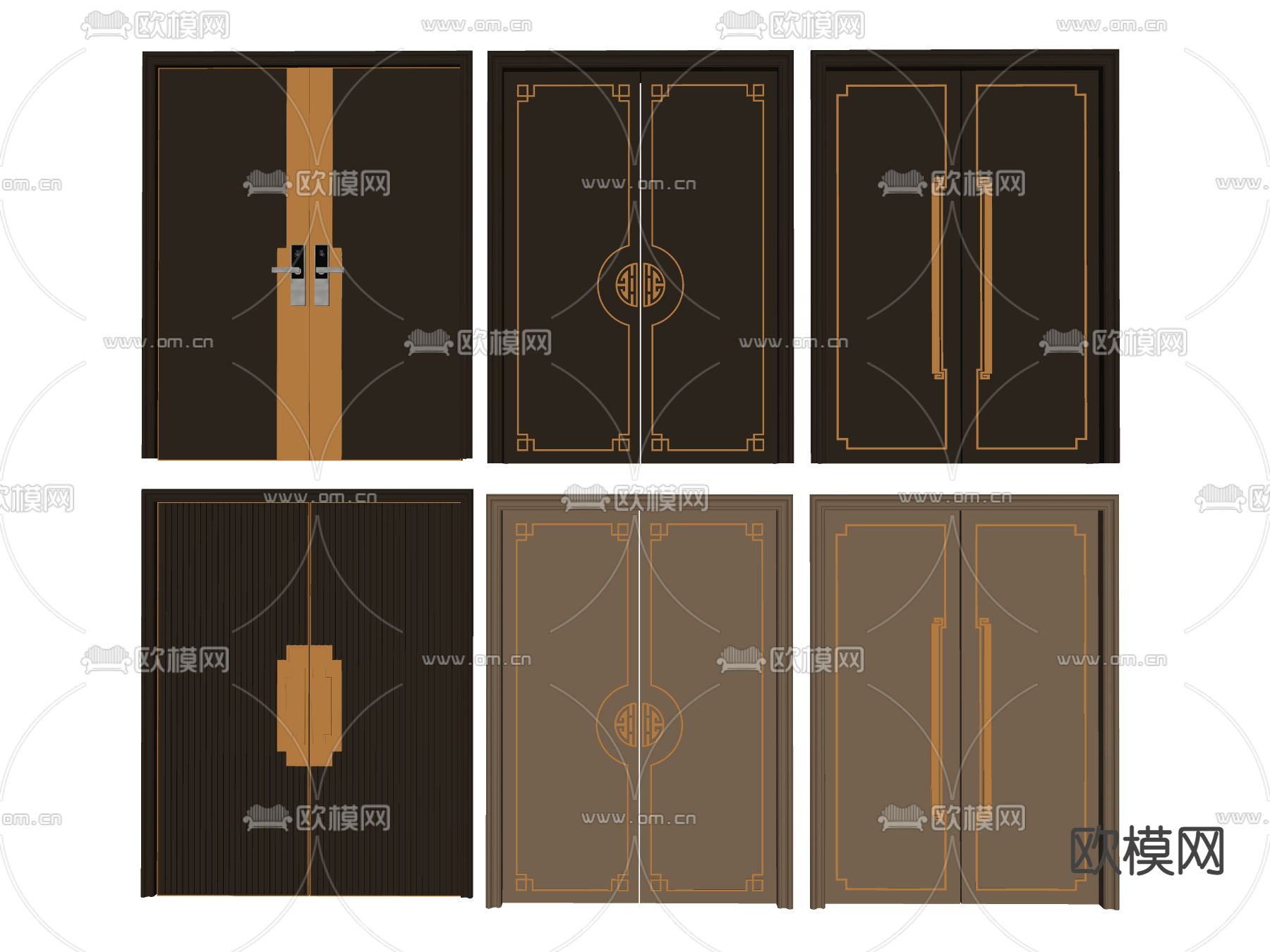 新中式双开门入户大门su模型下载（渲染图2）