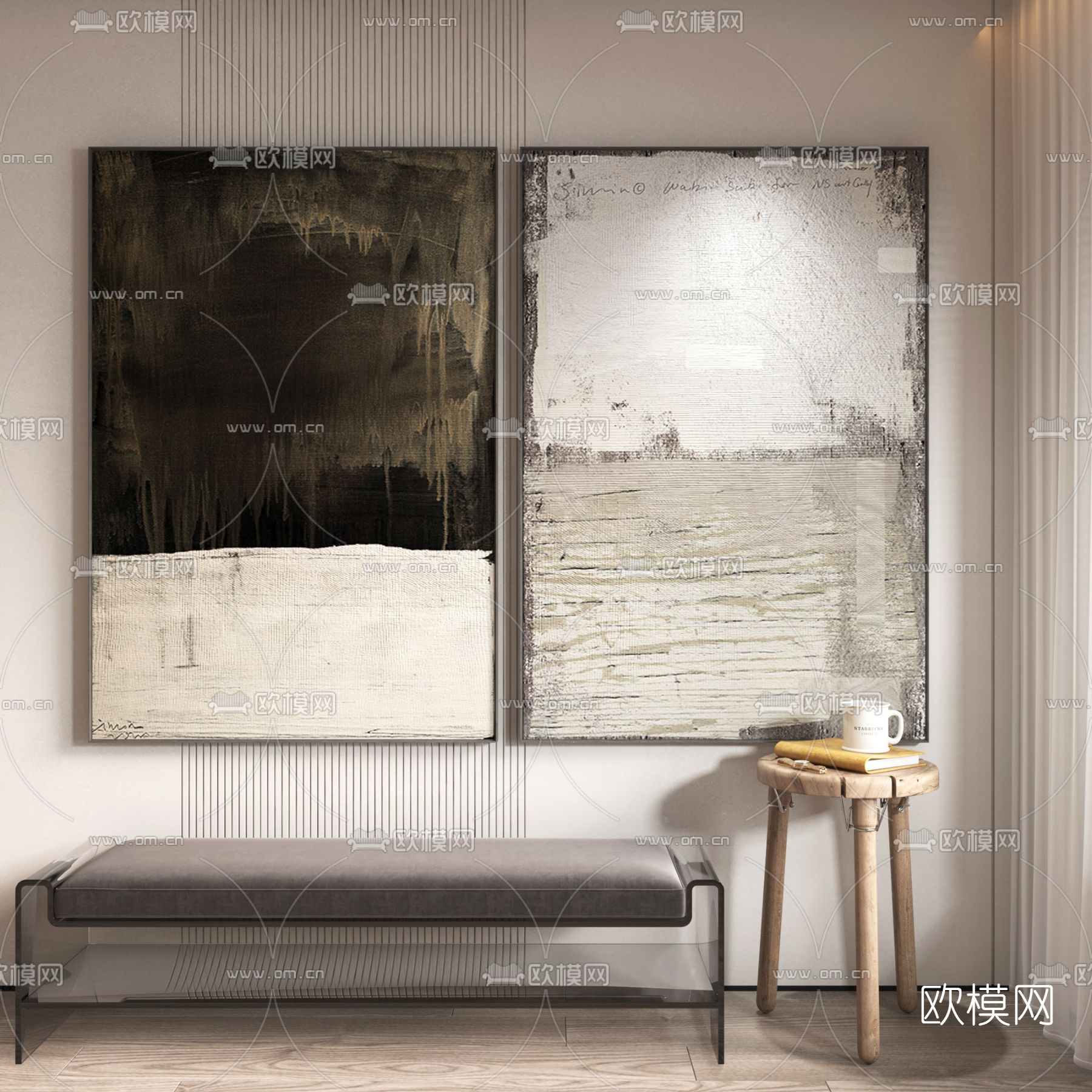 侘寂抽象装饰画3d模型下载