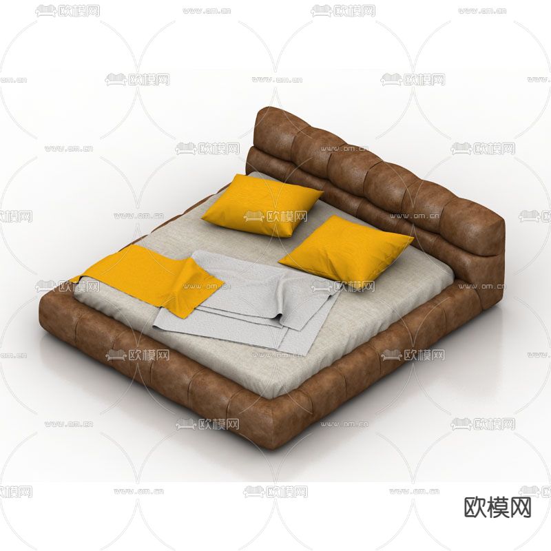 现代简约皮革布艺双人床免费3d模型下载
