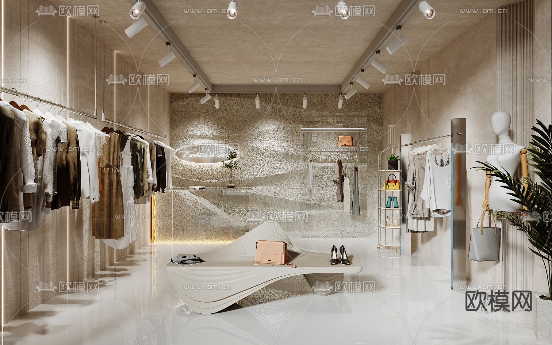 侘寂风女装服装店su模型下载_ID11954275_sketchup模型下载-欧模网