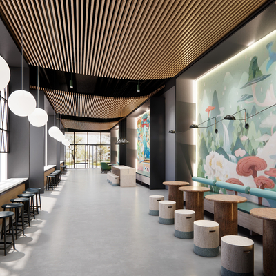  现代公司休息区su模型 